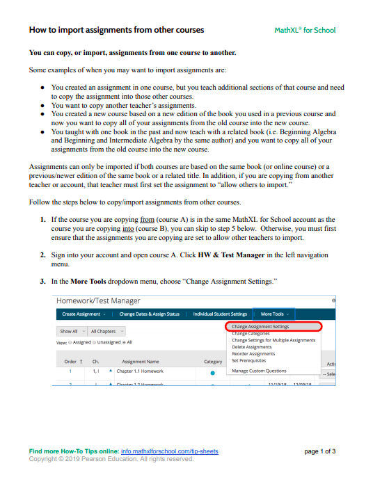 Import assignments from other courses